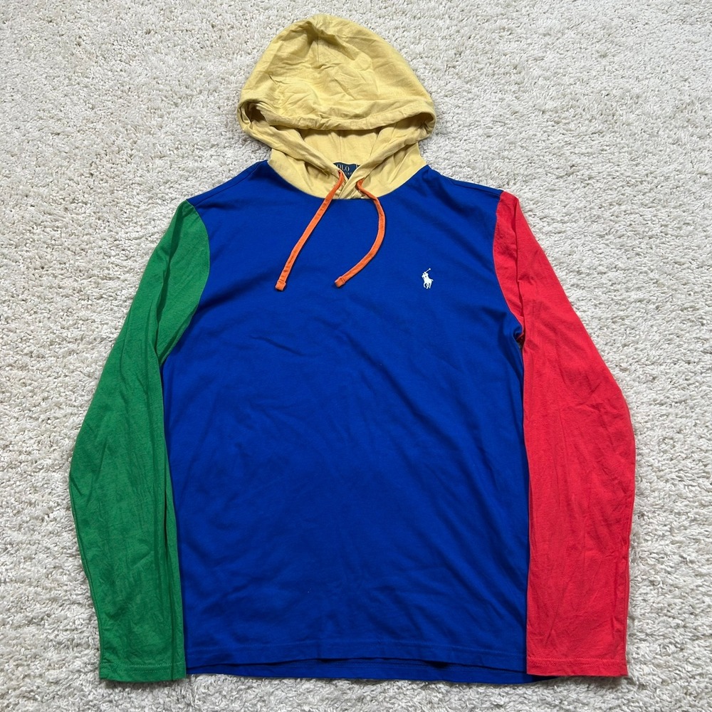 Polo Ralph Lauren Jersey Hooded T-Shirt Hoodie Medium Colorblock Long Sleeve